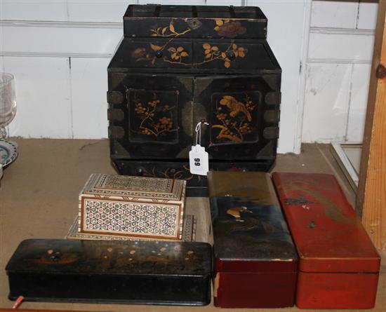 Lacquer cabinet, 3 glove boxes and another